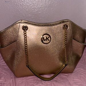 Michael Kors Metallic Rose Tote with Chain Handles